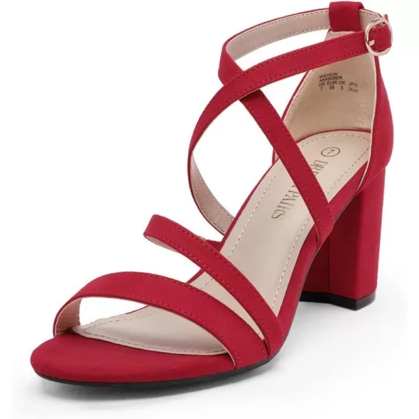imageDREAM PAIRS Womens Ankle Strap Dress Pump Low Chunky Heel SandalsRedSuede