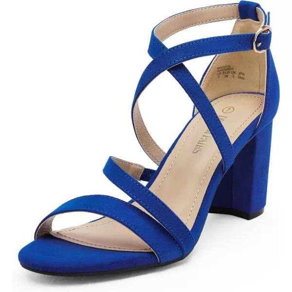 imageDREAM PAIRS Womens Ankle Strap Dress Pump Low Chunky Heel SandalsRoyalBlueSuede