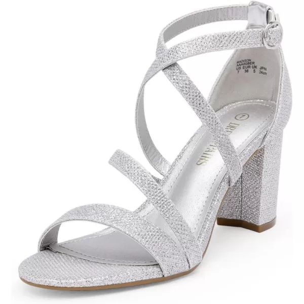 imageDREAM PAIRS Womens Ankle Strap Dress Pump Low Chunky Heel SandalsSilverGlitter