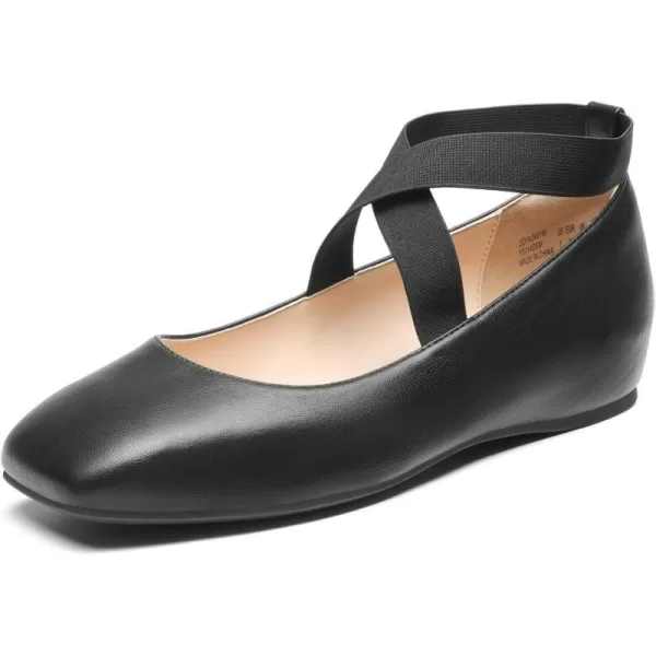 imageDREAM PAIRS Womens Ballet Flats Comfortable SlipOn Square Toe Dress Shoes with Elastic Ankle StrapsBlackpu