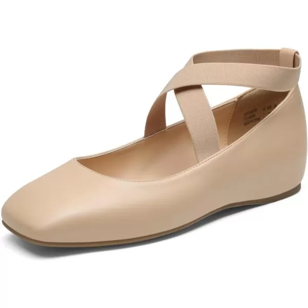 imageDREAM PAIRS Womens Ballet Flats Comfortable SlipOn Square Toe Dress Shoes with Elastic Ankle StrapsNudepu
