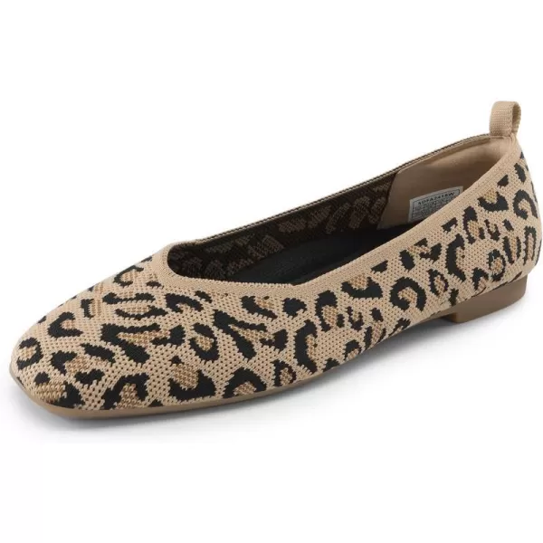 imageDREAM PAIRS Womens Ballet Flats with Arch Support Square Toe Knit Flat Shoes for Women Dressy Casual Work Comfortable Slipon Washable Walking Shoes with Flexible OutsoleLeopard