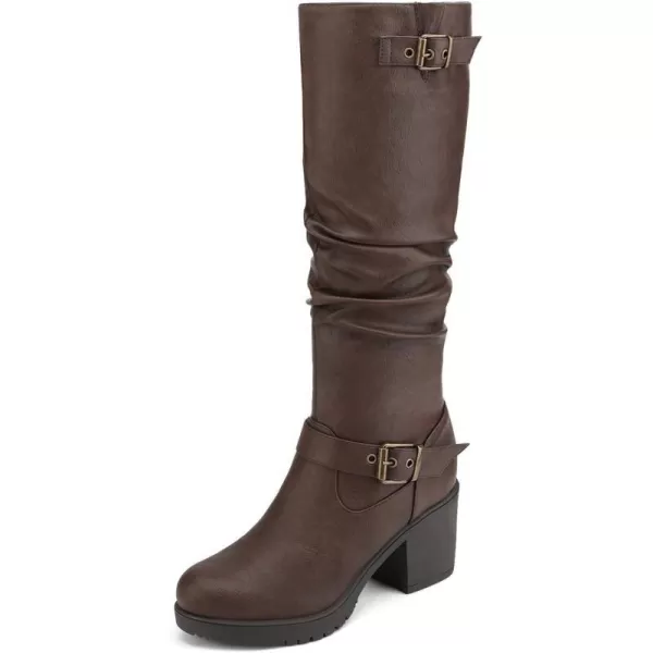 imageDREAM PAIRS Womens Black Chunky Heel Knee High BootsBrown
