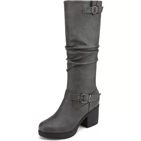 imageDREAM PAIRS Womens Black Chunky Heel Knee High BootsGrey