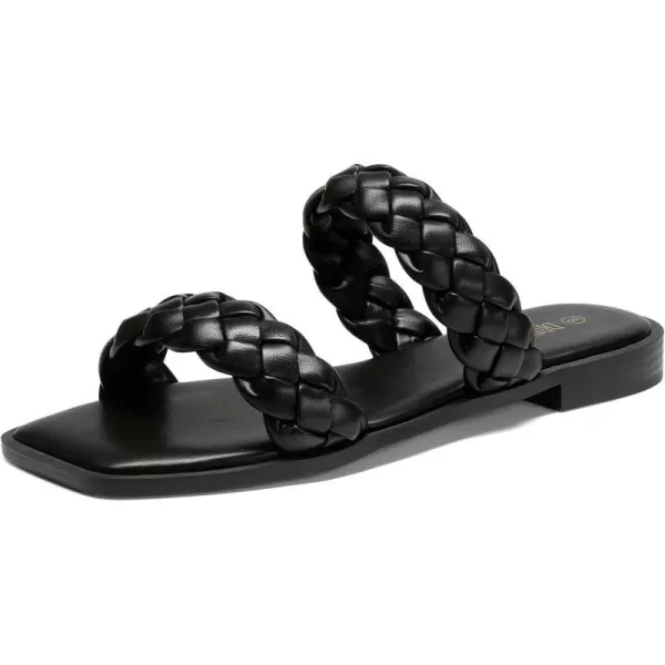 imageDREAM PAIRS Womens Braided Sandals Slip on Slides Two Straps Square Toe Dressy for SummerBlack