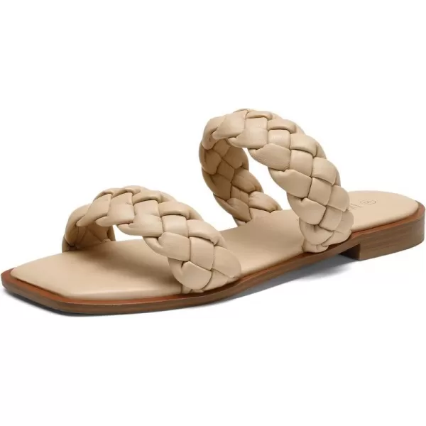 imageDREAM PAIRS Womens Braided Sandals Slip on Slides Two Straps Square Toe Dressy for SummerNude