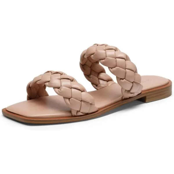 imageDREAM PAIRS Womens Braided Sandals Slip on Slides Two Straps Square Toe Dressy for SummerPink