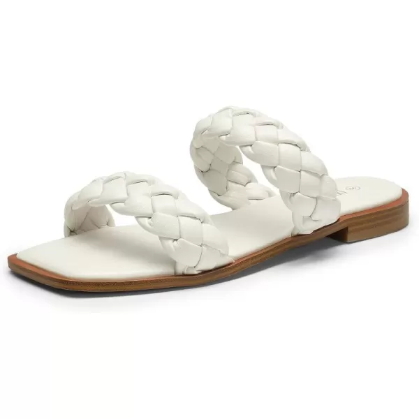 imageDREAM PAIRS Womens Braided Sandals Slip on Slides Two Straps Square Toe Dressy for SummerWhite
