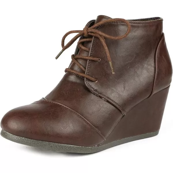 imageDREAM PAIRS Womens Casual Fashion Lace Up Low Wedge Heel Booties ShoeBrown Pu