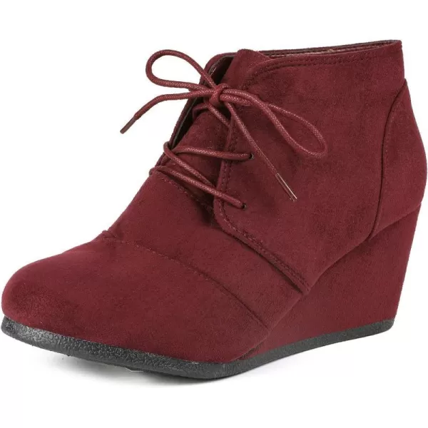 imageDREAM PAIRS Womens Casual Fashion Lace Up Low Wedge Heel Booties ShoeBurgundy