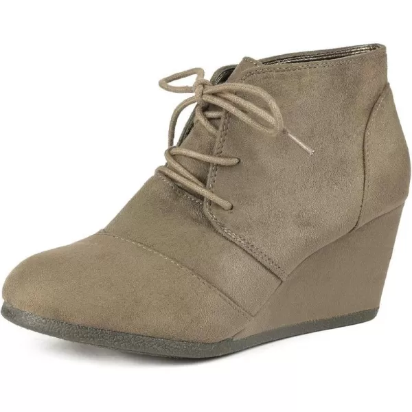 imageDREAM PAIRS Womens Casual Fashion Lace Up Low Wedge Heel Booties ShoeTaupe