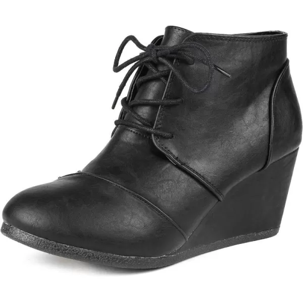 imageDREAM PAIRS Womens Casual Fashion Lace Up Low Wedge Heel Booties ShoeTomsonblack Pu