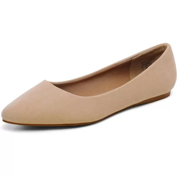 imageDREAM PAIRS Womens Casual Pointed Toe Ballet Comfort Soft Slip On Flats ShoesNudeSuede