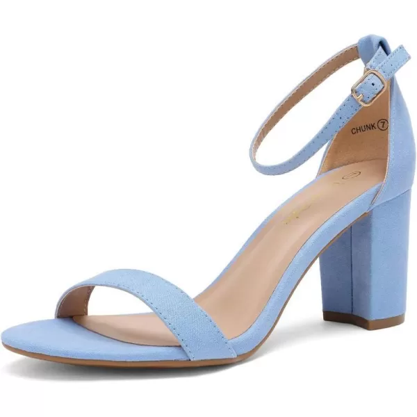 imageDREAM PAIRS Womens Chunk Low Heel Pump SandalsBaby Blue Suede