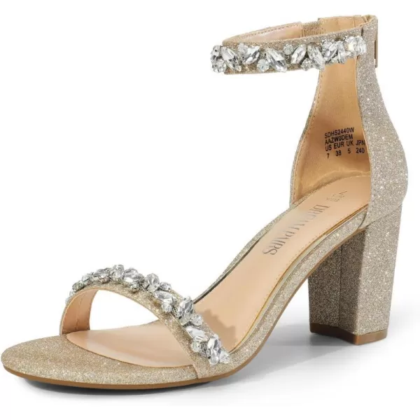 imageDREAM PAIRS Womens Chunk Low Heel Pump SandalsGoldglitterrhinestone