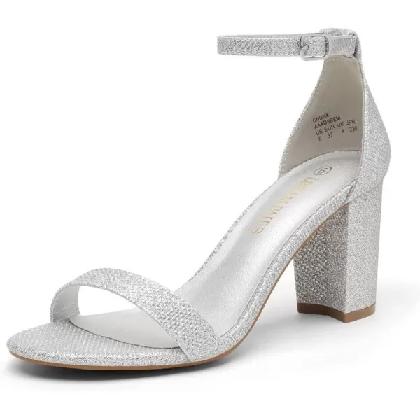imageDREAM PAIRS Womens Chunk Low Heel Pump SandalsSilver Glitter
