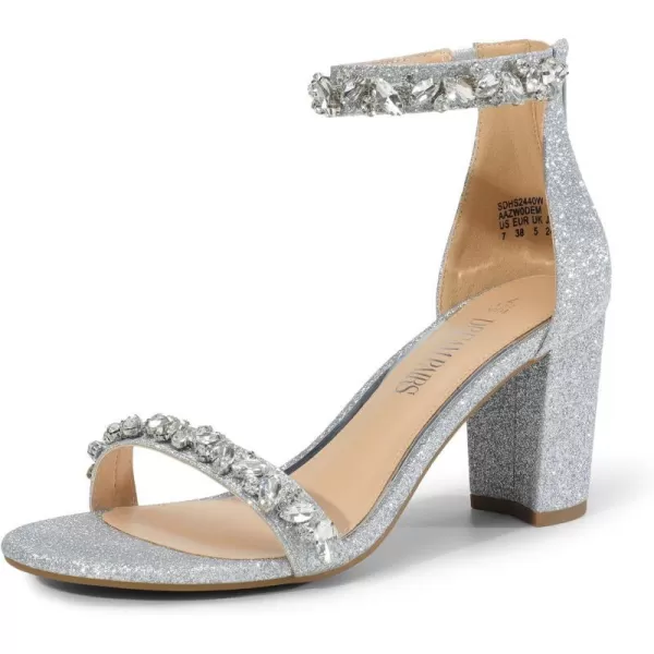 imageDREAM PAIRS Womens Chunk Low Heel Pump SandalsSilverglitter