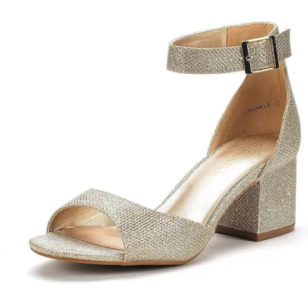 imageDREAM PAIRS Womens Chunkle Low Heel Pump SandalsGold Glitter