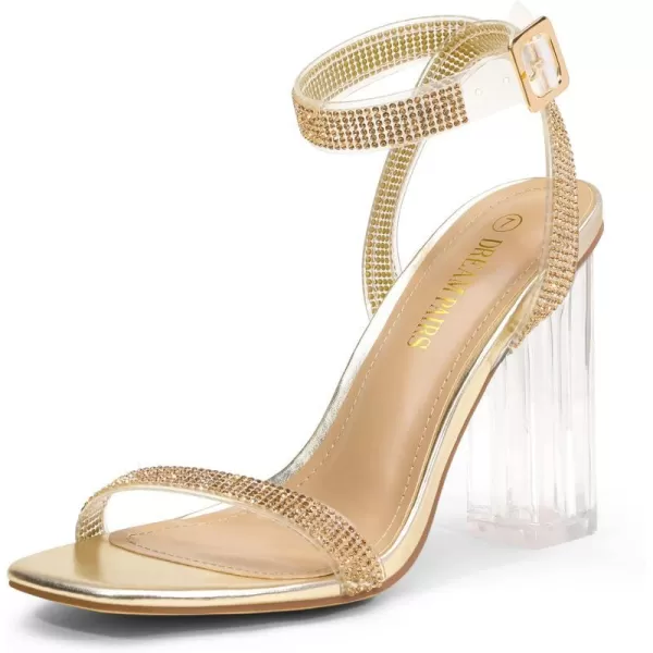 imageDREAM PAIRS Womens Chunky Clear High Heels Sandals Rhinestone Ankle Strap Open Square Toe Block Heels Cute Sparkly Heels for Wedding PartyGoldClearRhinestone