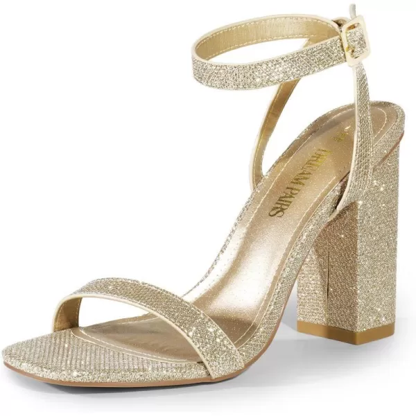 imageDREAM PAIRS Womens Chunky Clear High Heels Sandals Rhinestone Ankle Strap Open Square Toe Block Heels Cute Sparkly Heels for Wedding PartyGoldglitter