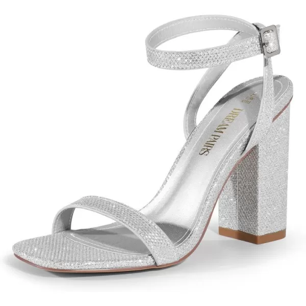 imageDREAM PAIRS Womens Chunky Clear High Heels Sandals Rhinestone Ankle Strap Open Square Toe Block Heels Cute Sparkly Heels for Wedding PartySilverglitter