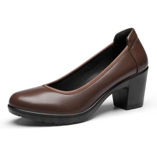 imageDREAM PAIRS Womens Chunky Closed Toe Low Block Heels Work Pumps Comfortable Round Toe Dress Wedding ShoesBrown