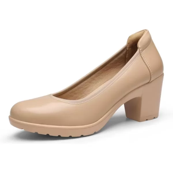 imageDREAM PAIRS Womens Chunky Closed Toe Low Block Heels Work Pumps Comfortable Round Toe Dress Wedding ShoesNude