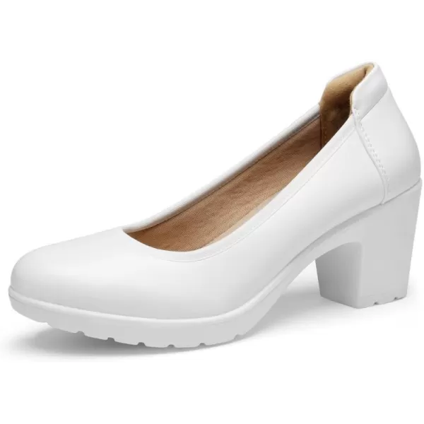 imageDREAM PAIRS Womens Chunky Closed Toe Low Block Heels Work Pumps Comfortable Round Toe Dress Wedding ShoesWhite