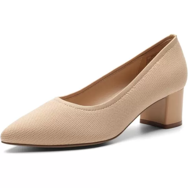 imageDREAM PAIRS Womens Chunky Low Block Heels Closed Toe Work Pumps Comfortable Knitted Pointed Toe Dress Wedding ShoesNudeKnitting
