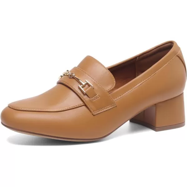 imageDREAM PAIRS Womens Chunky Mid Heel Loafers Comfortable SlipOn Pumps Dressy amp Fashionable Business Casual ShoesTan