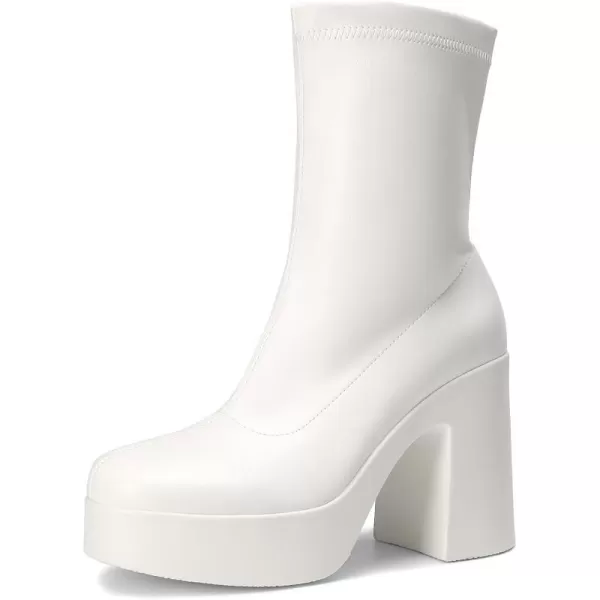 imageDREAM PAIRS Womens Chunky Platform Ankle Boot High Block Heels Square Toe lightweight Comfort Party Dress Booties Shoes for WomenWhite
