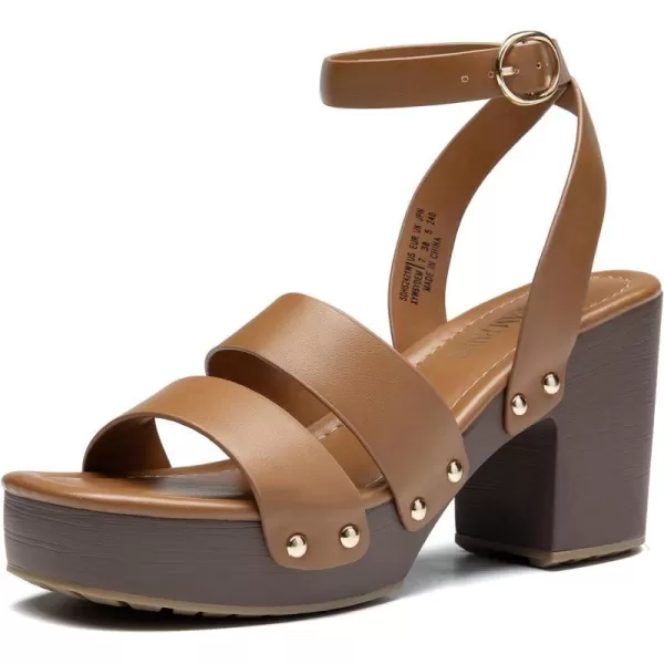 imageDREAM PAIRS Womens Chunky Platform Ankle Multi Strappy Heels Round Open Toe Summer SandalsBrownpu