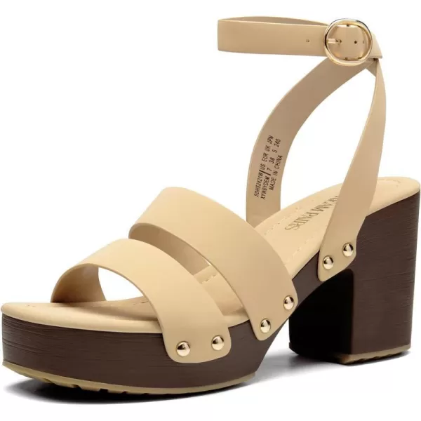imageDREAM PAIRS Womens Chunky Platform Ankle Multi Strappy Heels Round Open Toe Summer SandalsNudenubuck