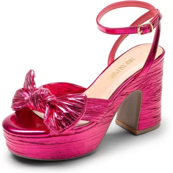 imageDREAM PAIRS Womens Chunky Platform Heels Sandals Pleated Bow Knot Ankle Buckle Strap Heeled Sandals Open Toe Comfortable Wedding Party Dress ShoesHot Pink