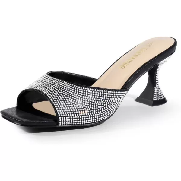 imageDREAM PAIRS Womens Clear Heels Square Toe High Stiletto Mules Slip on Wedding Dress Heel SandalsBlackrhinestone