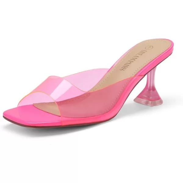 imageDREAM PAIRS Womens Clear Heels Square Toe High Stiletto Mules Slip on Wedding Dress Heel SandalsNeon Pink Clear