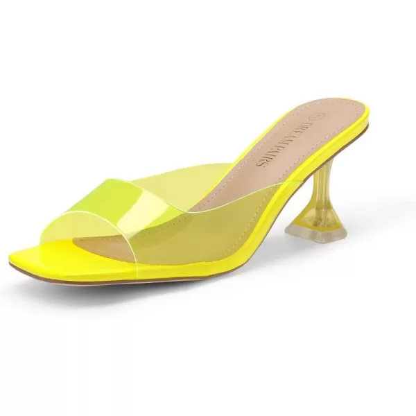 imageDREAM PAIRS Womens Clear Heels Square Toe High Stiletto Mules Slip on Wedding Dress Heel SandalsNeon Yellow Clear