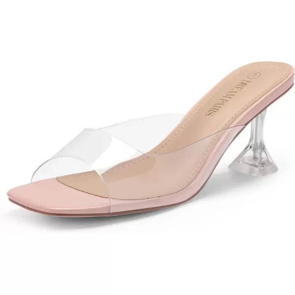 imageDREAM PAIRS Womens Clear Heels Square Toe High Stiletto Mules Slip on Wedding Dress Heel SandalsPink Clear