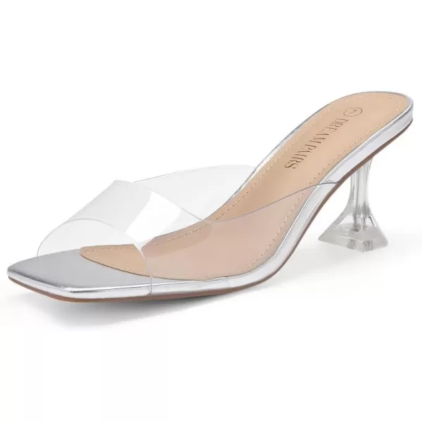 imageDREAM PAIRS Womens Clear Heels Square Toe High Stiletto Mules Slip on Wedding Dress Heel SandalsSilver Clearlow