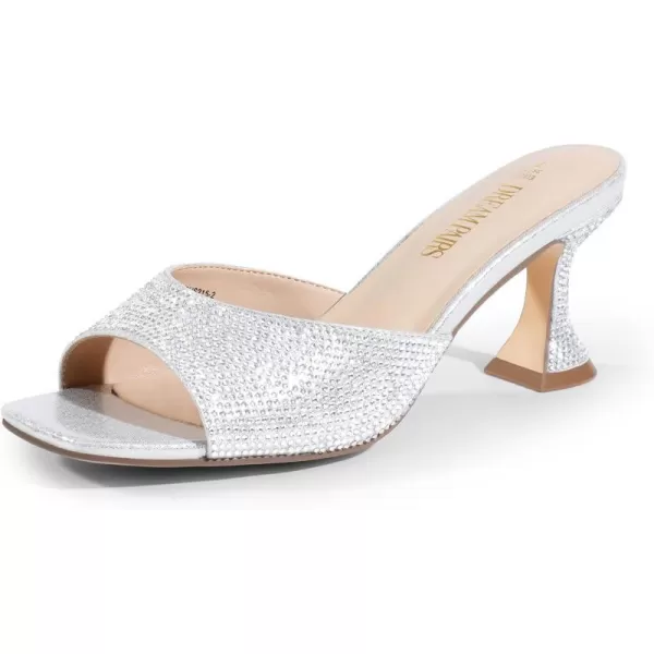 imageDREAM PAIRS Womens Clear Heels Square Toe High Stiletto Mules Slip on Wedding Dress Heel SandalsSilverrhinestone