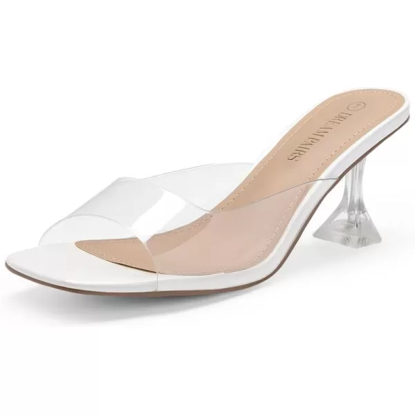 imageDREAM PAIRS Womens Clear Heels Square Toe High Stiletto Mules Slip on Wedding Dress Heel SandalsWhite Clear