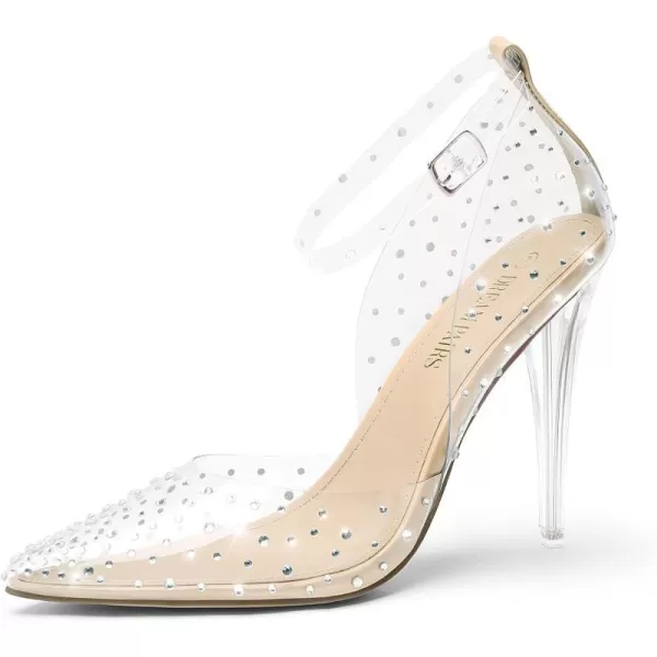 imageDREAM PAIRS Womens Clear High Heels Strappy Rhinestone Closed Toe Stiletto Sexy Sparkly Pointed Toe Ankle Strap DOrsay Transparent Heels Dress Wedding Party Pumps ShoesNudeDiamondClear