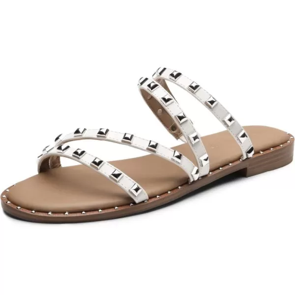 imageDREAM PAIRS Womens Clear Studded Rhinestone Slide Sandals Slip on Open Toe Cute Flat Sandals for SummerWhitePuRivet