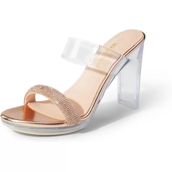 imageDREAM PAIRS Womens Clear Two Strap Open Toe High Block Chunky Slip on Dress Heel SandalsChampagnerhinestone