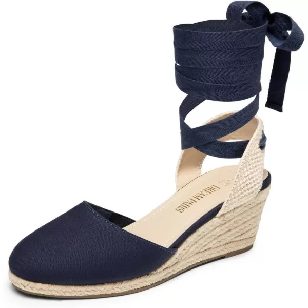imageDREAM PAIRS Womens Close Toe Espadrilles Wedge Sandals Cute Lace Up 25 Inch Platform Strappy Sandals  Suitable for Vocation Beach Dressy Summer ShoesNavycanvas