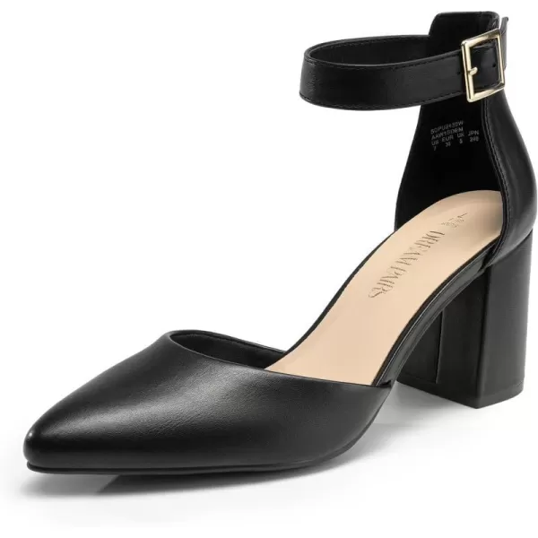 imageDREAM PAIRS Womens Closed Pointed Toe High Chunky Heels Pumps Ankle Strap Dress Shoes for Wedding Office Party 3 InchesBlackpu