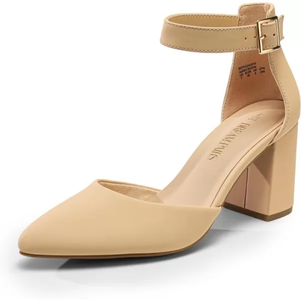 imageDREAM PAIRS Womens Closed Pointed Toe High Chunky Heels Pumps Ankle Strap Dress Shoes for Wedding Office Party 3 InchesNudenubuck