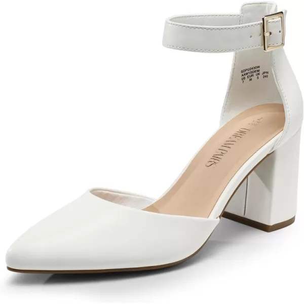 imageDREAM PAIRS Womens Closed Pointed Toe High Chunky Heels Pumps Ankle Strap Dress Shoes for Wedding Office Party 3 InchesWhitepu