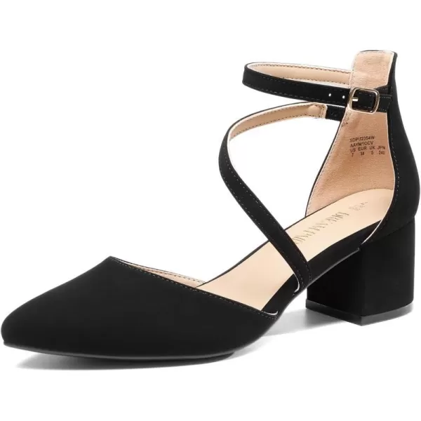 imageDREAM PAIRS Womens Closed Pointed Toe Low Chunky Heels Pumps Ankle Strap Wedding Business Dressy ShoesBlacknubuck