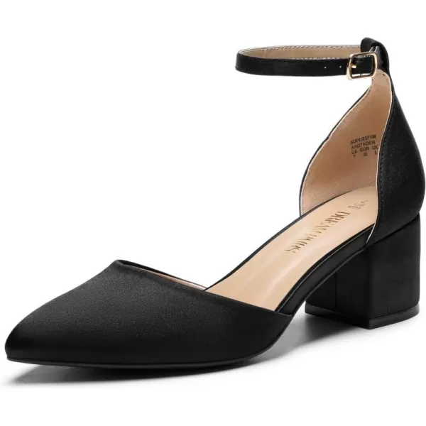 imageDREAM PAIRS Womens Closed Pointed Toe Low Chunky Heels Pumps Ankle Strap Wedding Business Dressy ShoesBlacksatin